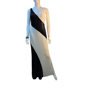 Lauren Ralph Lauren Black/White Sequin Gown Size 4 V-Neck Evening Dress NWT